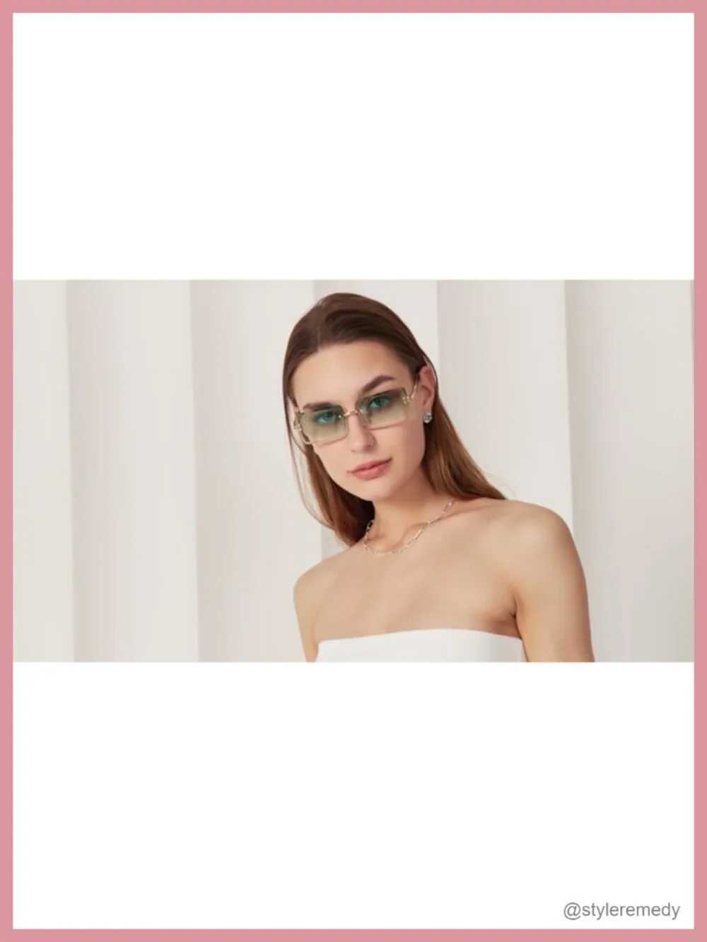 Silver Metal Rimless Retro Rectangle Sunglasses UV400 Protection